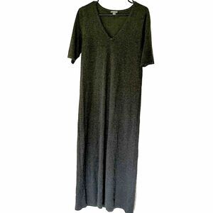 J. Jill Dress Womens Small Gray Maxi Wool Blend Short Sleeve V Neck Modest